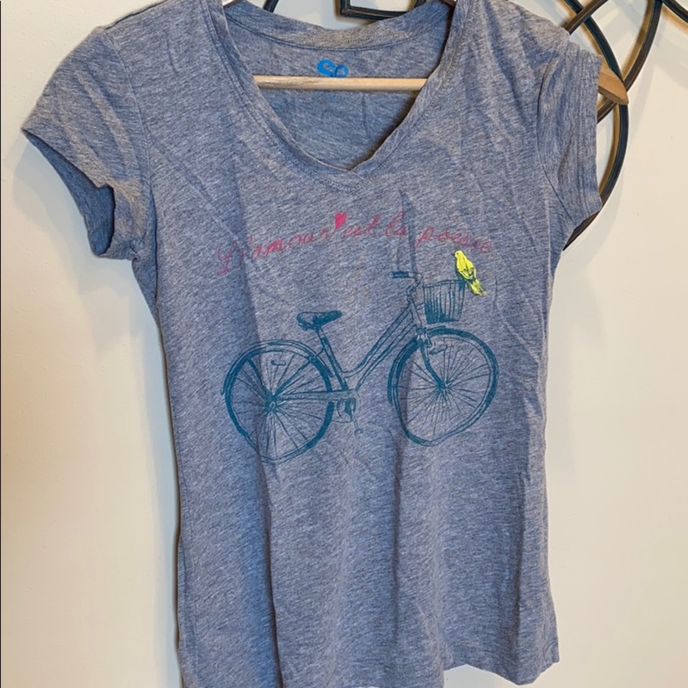 French quote, bicycle & bird t-shirt